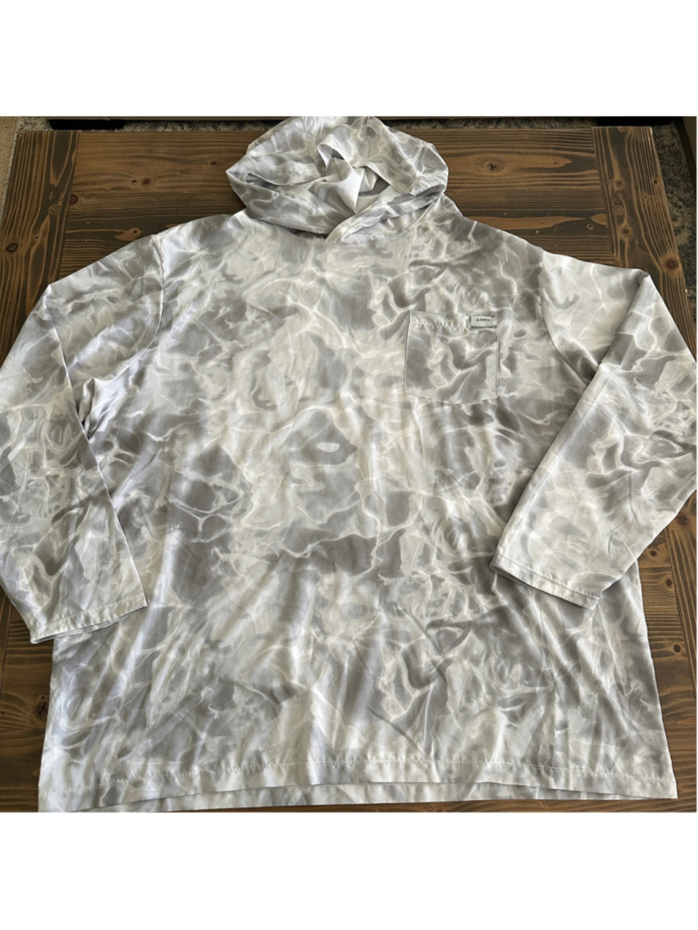 Habit Performance Hoodie 2XL Gray White Water Print Hooded Fishing Shirt Mesh